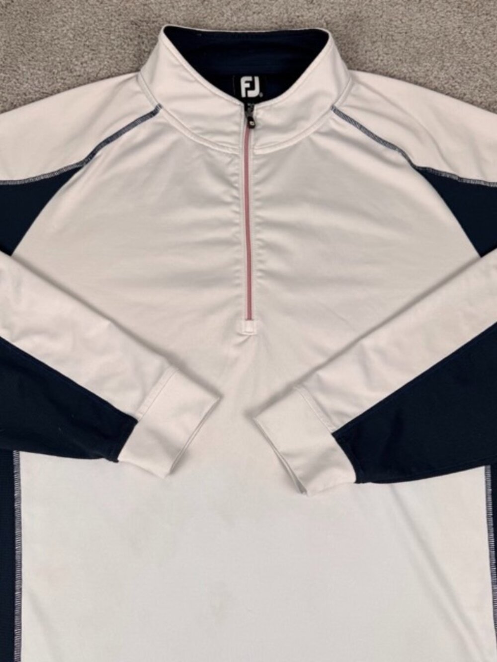 FJ FootJoy Men's Golf Pullover 1/4 Zip Navy White Athletic Sportswear Size XL